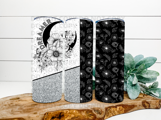 Dreamer Black Floral Stainless Steel Tumbler