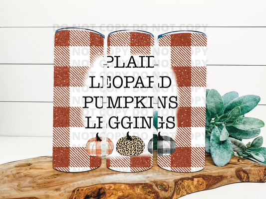 Plaid Leopard Pumpkins Leggings Stainless Steel Tumbler