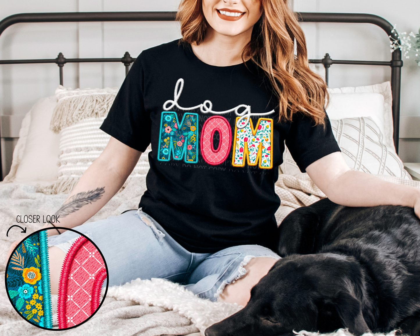 Dog Mom Faux Embroidery - Tee