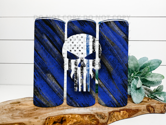 Blue & Black Punisher Skull Stainless Steel Tumbler