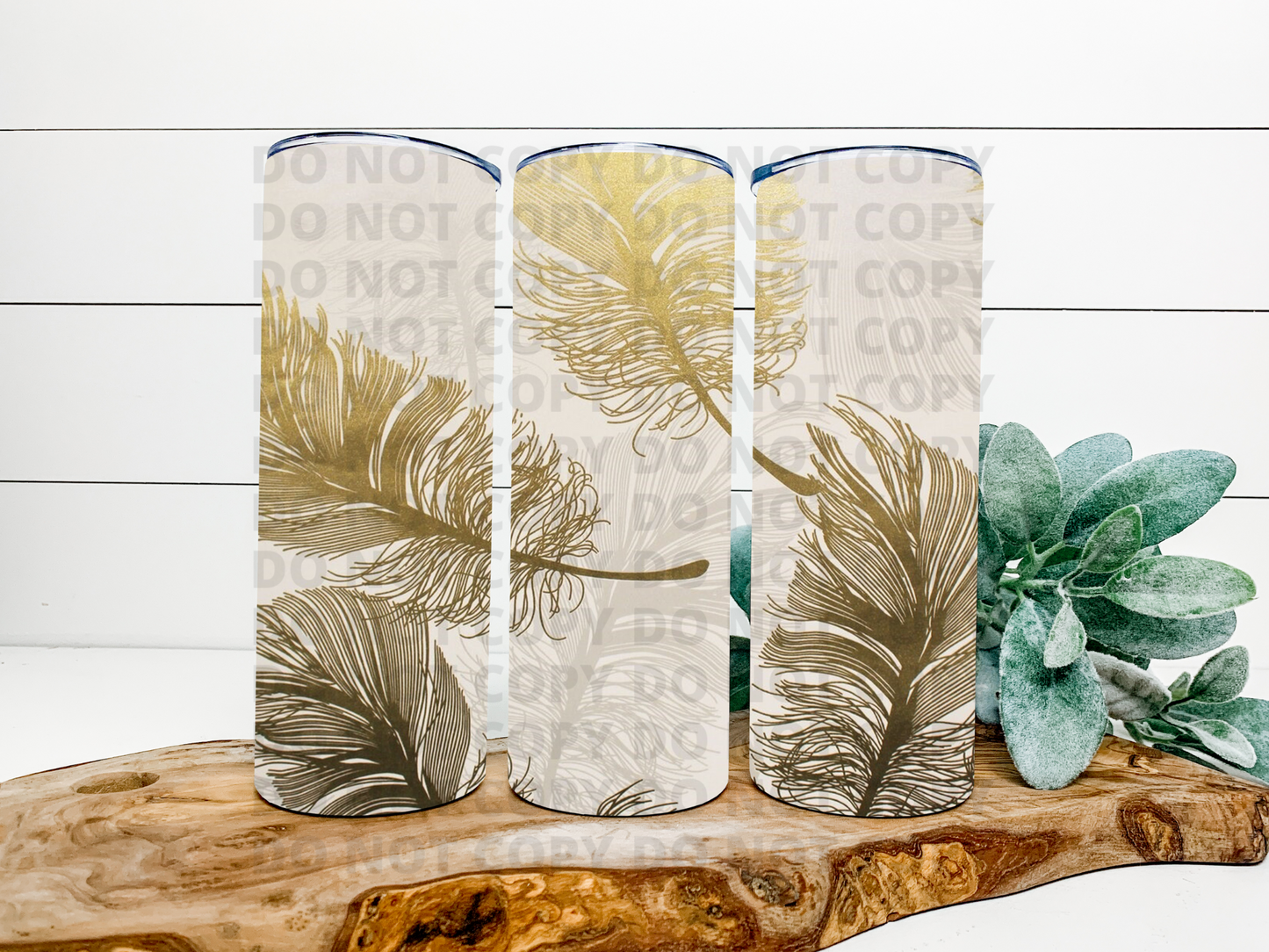Gold Feather Stainless Steel Tumbler