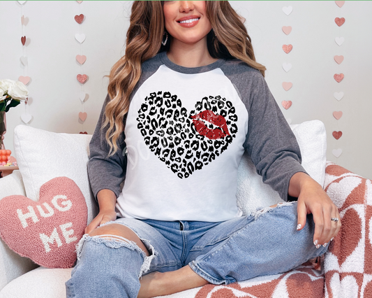 Leopard Heart Kiss - Raglan Tee