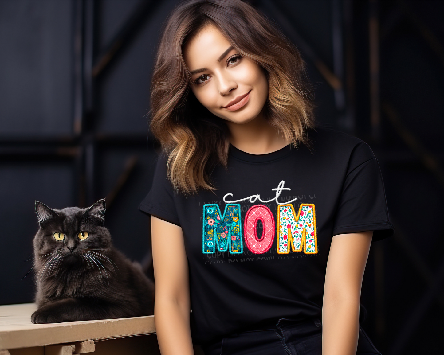 Cat Mom Faux Embroidery - Tee