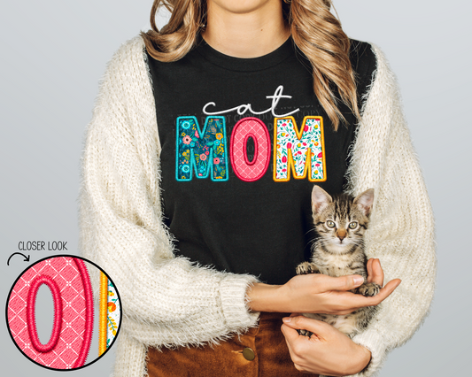 Cat Mom Faux Embroidery - Tee