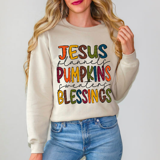 Jesus Flannels Pumpkins Sweaters Blessings - Sweatshirt