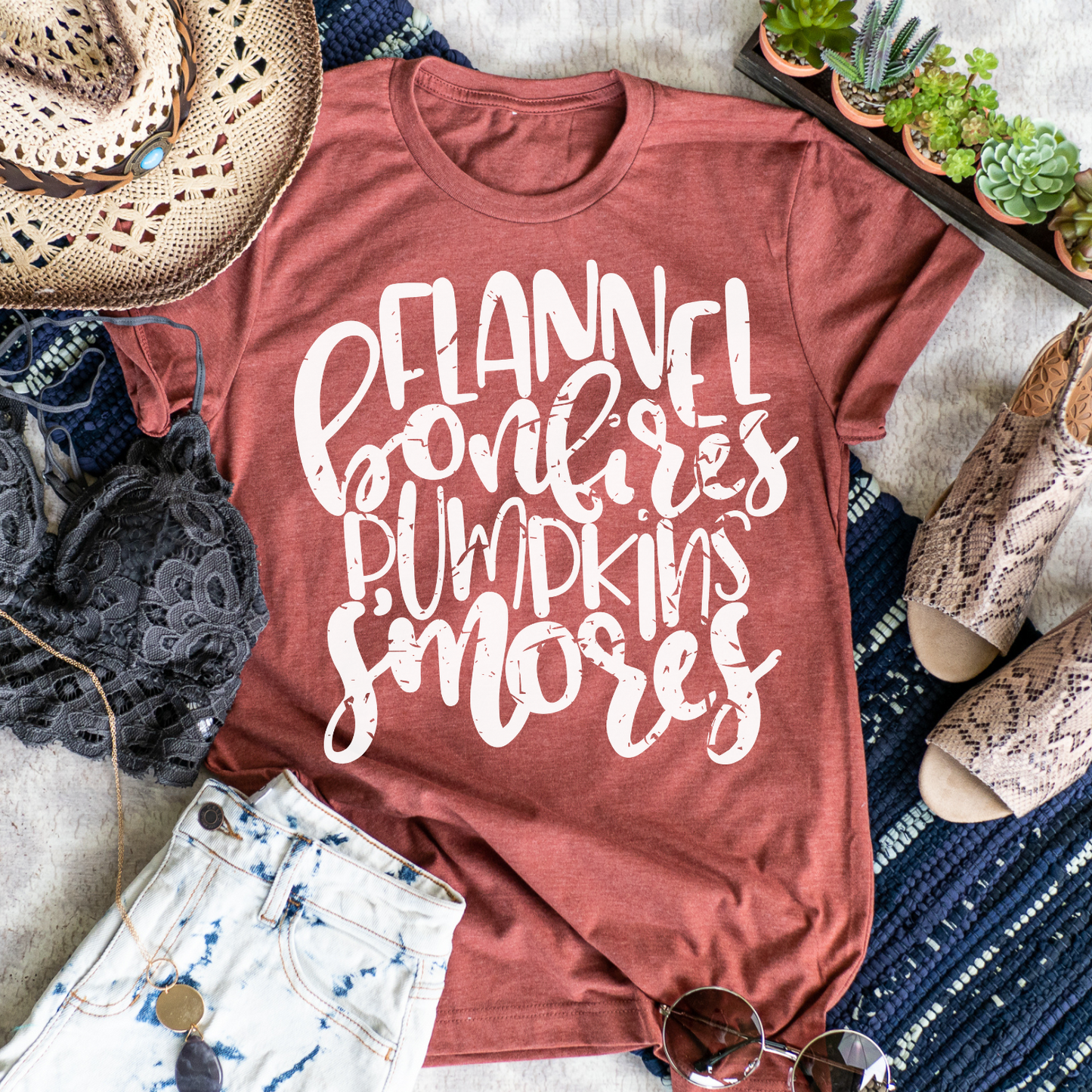 Flannel Bonfires Pumpkins Smores - Tee