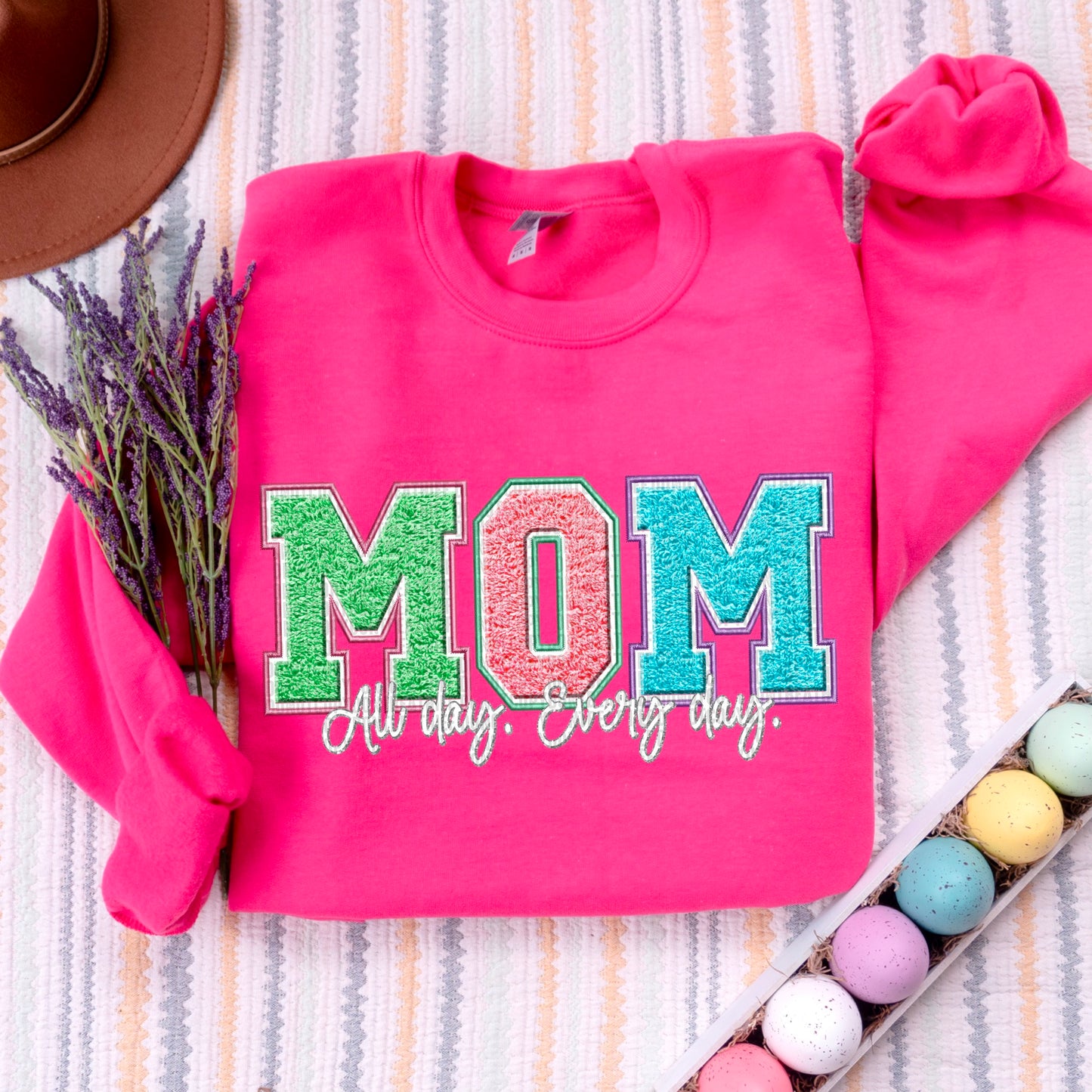 Mom All Day Every Day Faux Embroidery - Sweatshirt