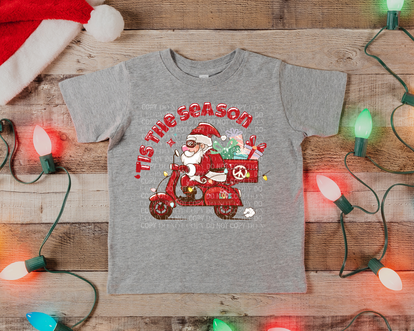 Tis The Season Santa Scooter Red - Youth Tee