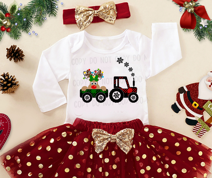 Tractor Reindeer Girl - Youth Long Sleeve