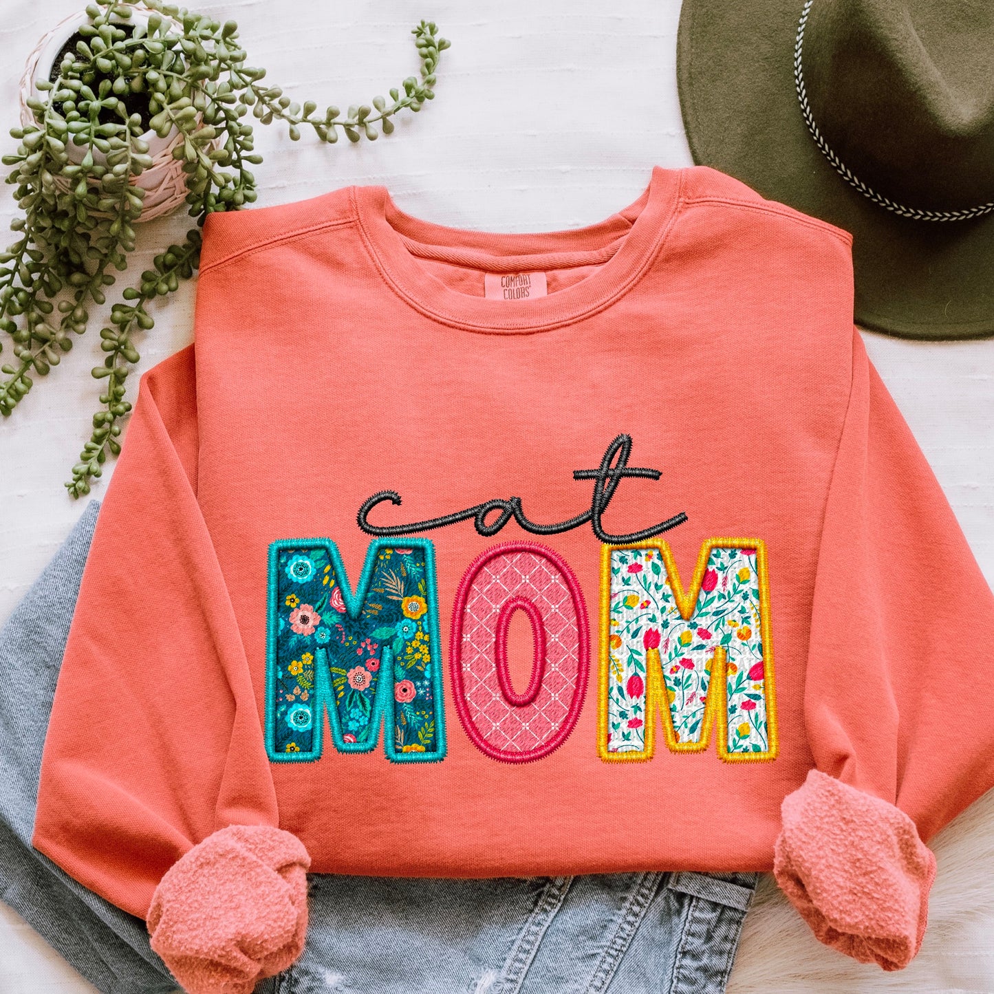 Cat Mom Faux Embroidery - Sweatshirt