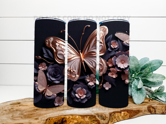 Rose Gold Butterflies 3D Tumbler