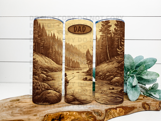 Dad Fishing Engraved Wood 3D Tumbler