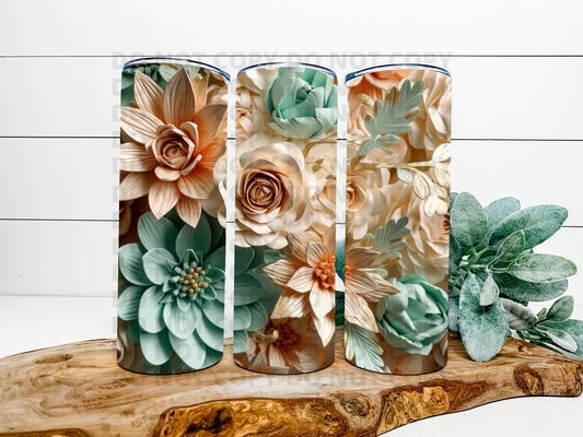 Pastel Blue & Peach Paper 3D Flowers  Tumbler