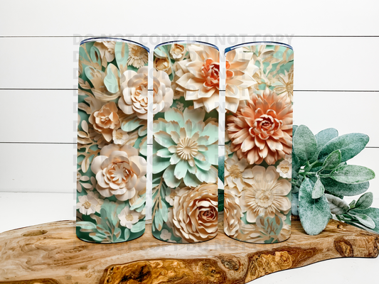 Pastel Blue & Ivory Paper 3D Flowers Tumbler