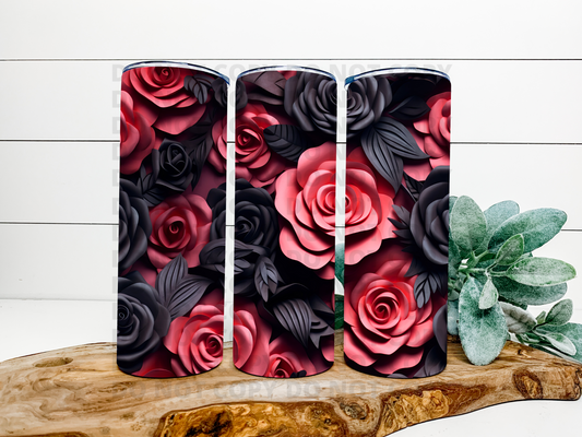 Black & Red Rose 3D Tumbler