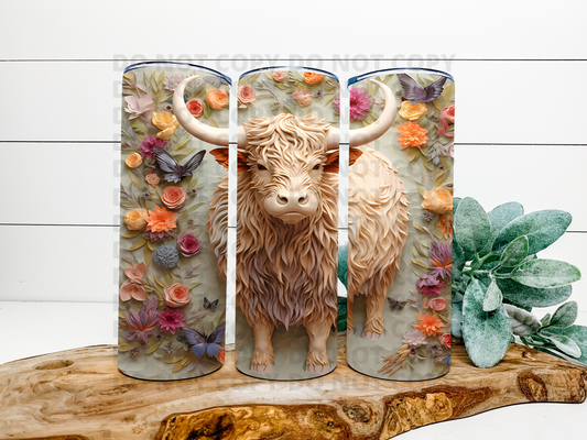 Highland Cow Floral 3D Tumbler