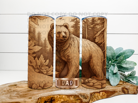 Dad Bear Engraved Wood 3D Tumbler