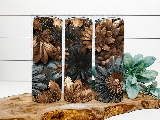 Gold Metal Flowers 3D Tumbler